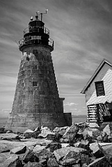 Stone Tower of Mount Desert Rock Light Survives All Storms -BW